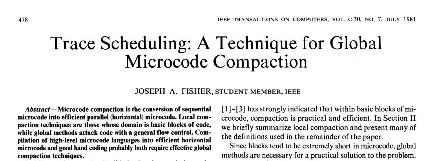 Trace Scheduling paper by Joseph A. Fisher, 1981